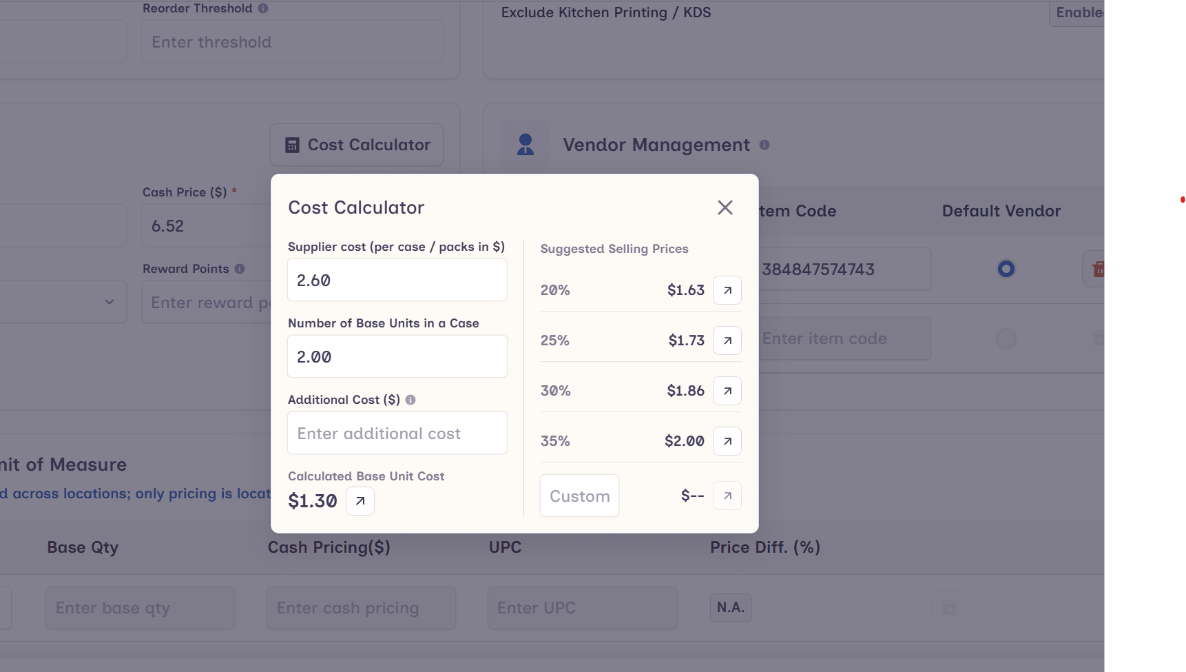 Cost Calculator V2 as a standalone editor with its own save flow