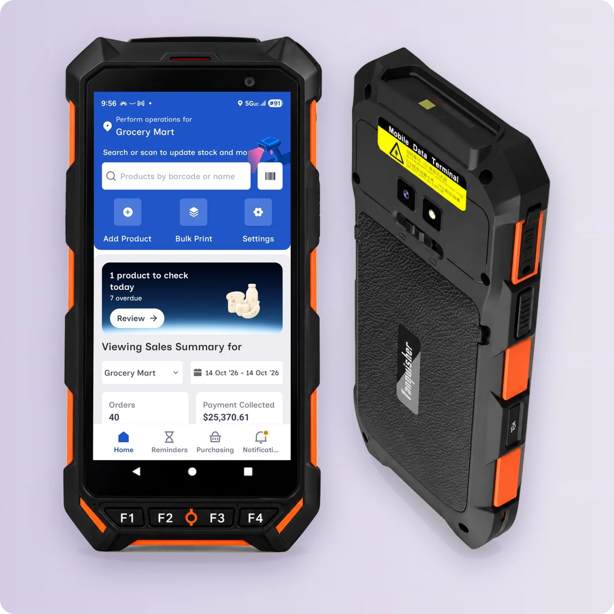 OctoYard running on the Android 2D inventory scanner, front and back
